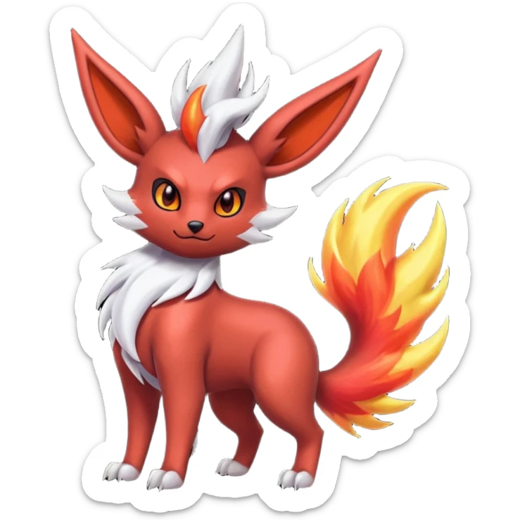 Pastel iridescent exotic colorful Darkrai-Scizor-Flareon-fusion with fiery horns and a Mohawk  sticker