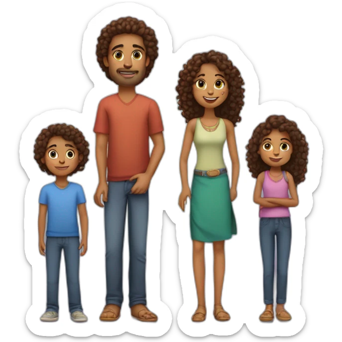 indian family with one daughter curly hair mom curly hair dad straight hair and one son straight hair sticker