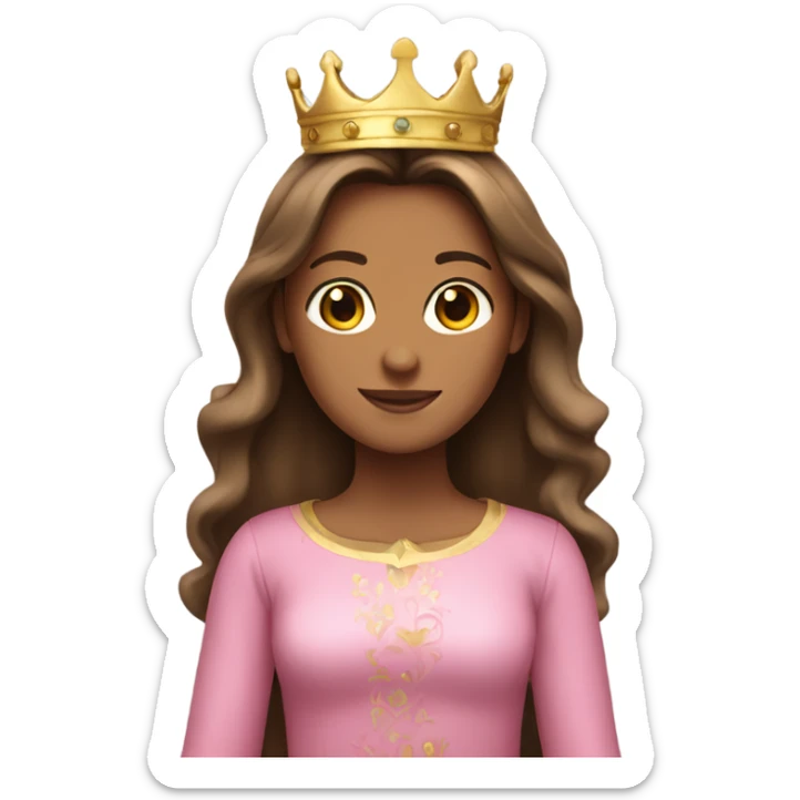 Girl with long brown hair, tanned skin, wearing a crown and pink dress sticker