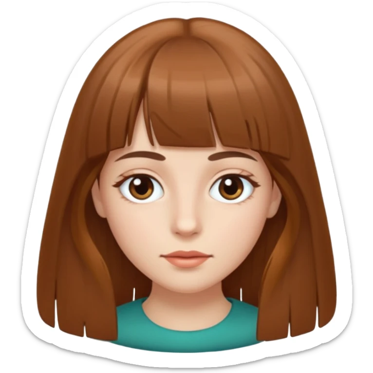 Tenho uma franja vegana, sombrancelha fina, um rosto oval e meu cabelo é grande e castanho sticker