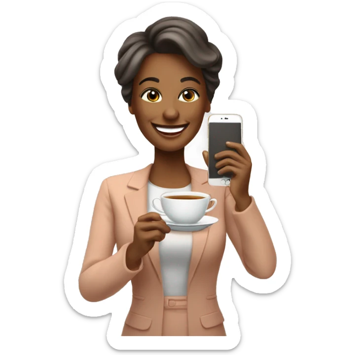 Happy Lady corporate business owner shooting tea photos & videos with her phone sticker