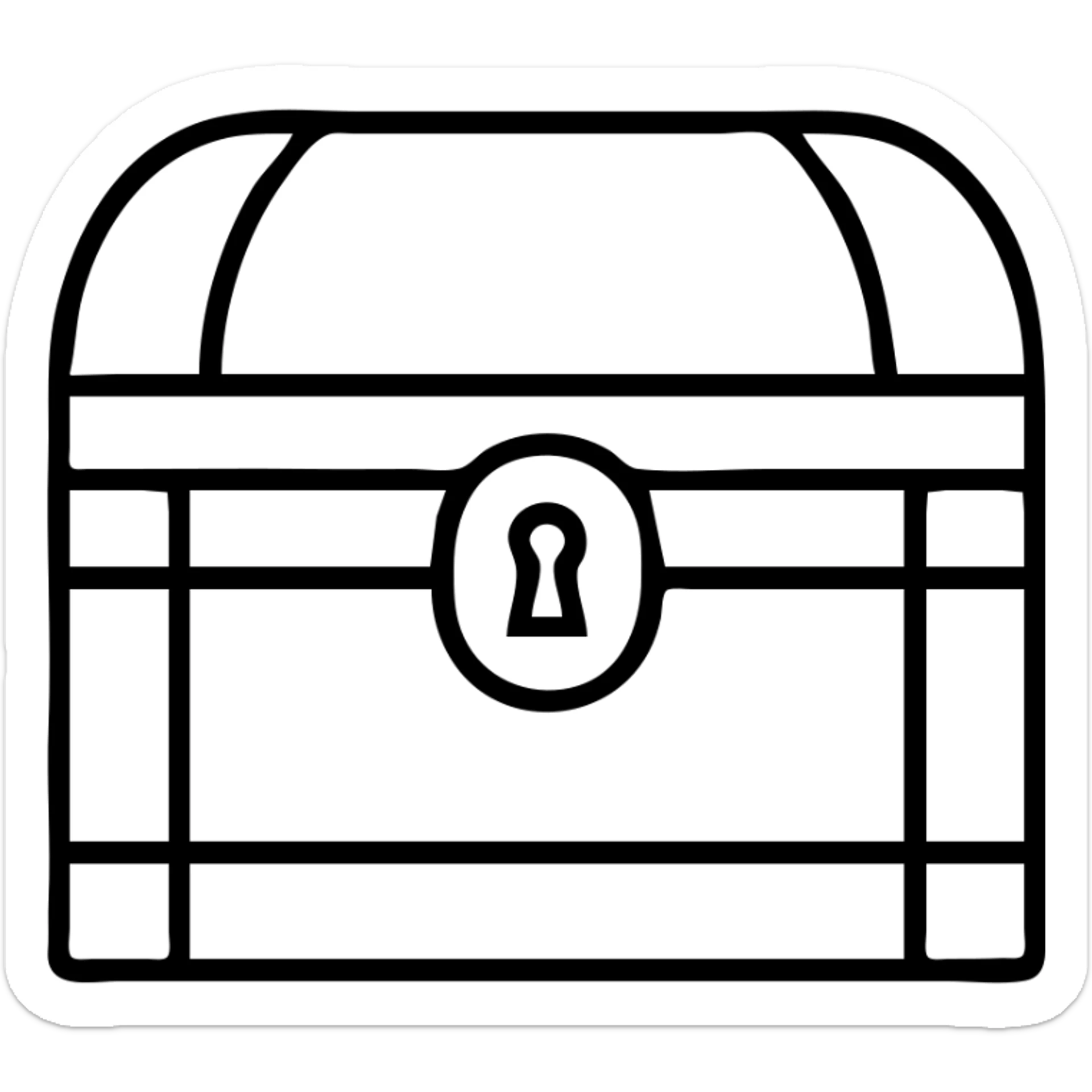 a weathered, worn, and grungy parchment styled red treasure chest with vintage feel sticker