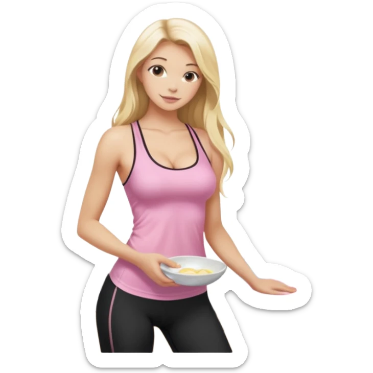 Seductive, thin fair skinned woman, long blond hair, washing dishes, SFW sheer pink tank top, without undergarments showing natural breast shape SFW, black yoga pants, perfect booty sticker