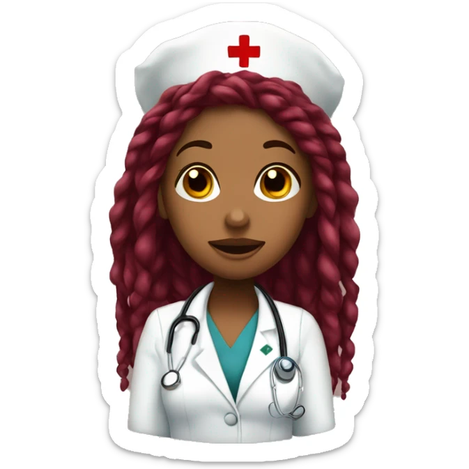 Brown skin girl  nurse with  burgundy dreadlocks blowing kisses sticker