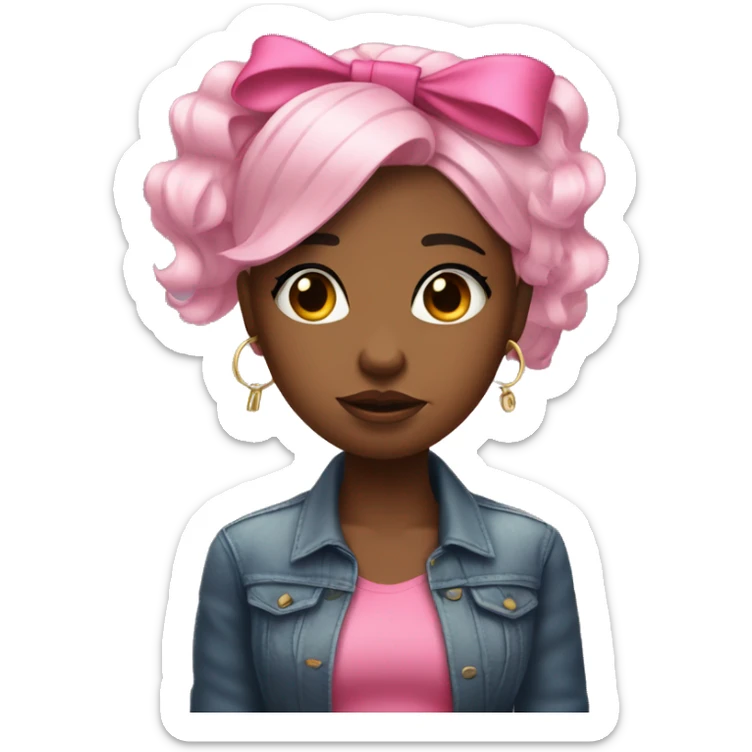 Stylish black girl crying with pink bow on her hair and stack of money on one of her hands sticker