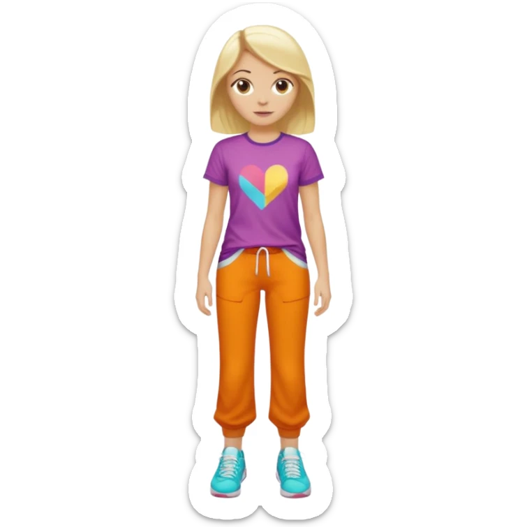 Hiphop dancer, with cute big pants, sneakers, and t-shirt. White girl blond. Coloufull shirt. No pocket pants sticker