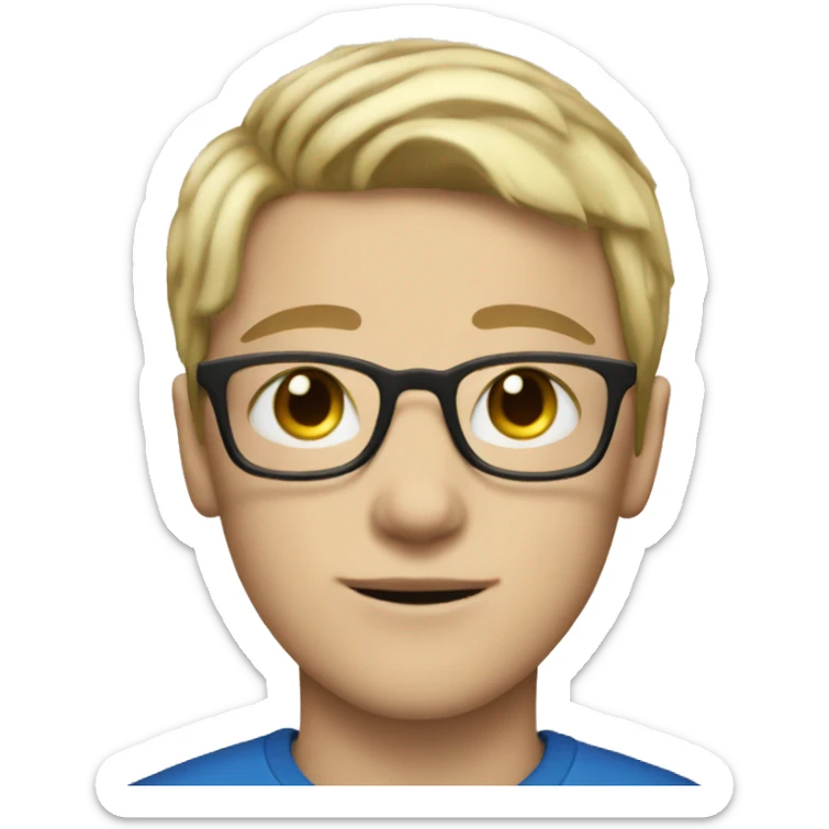 Blonde teen boy with medium short hair and middle Part,blue eyes, round Glasses sticker