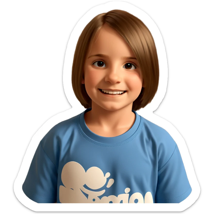 smiling boy in blue shirt sticker