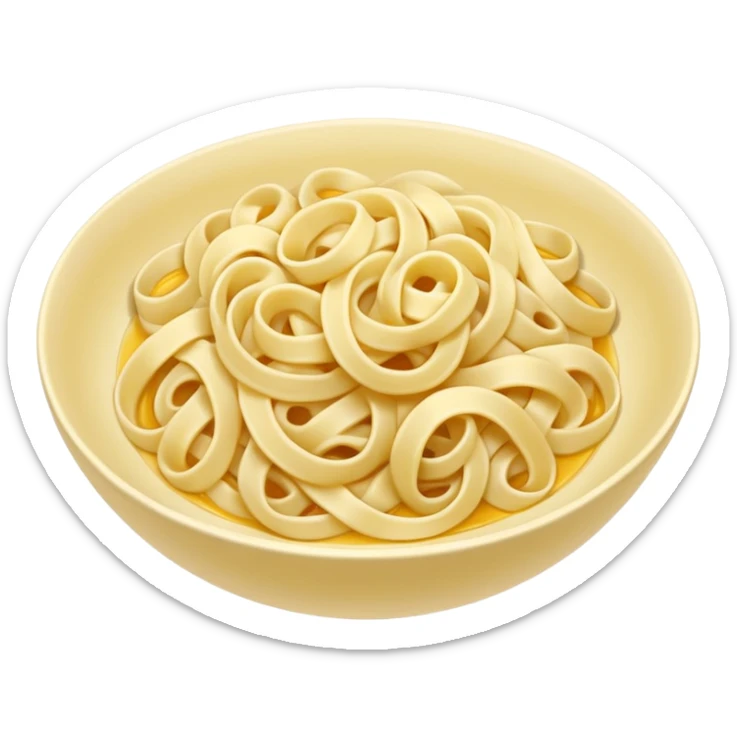 loose tangle of pale yellow cooked noodles with soft glossy texture and natural curves, strands slightly twisted and overlapping, freshly prepared dish, no bowl chopsticks or sauce, apple emoji style, soft lighting, subtle shadows, emoji scale sticker