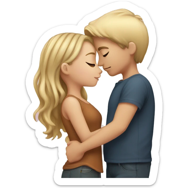 A Boy with brown hair kissing a girl with blonde hair sticker