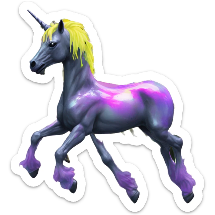 .Zombie_ Vaporwave black holographic oilslick zombie unicorn yellow caution tape graffiti Pegasus  sticker