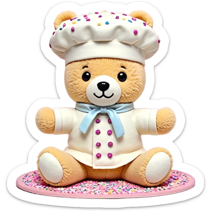 quiero un oso

Mejillas rosadas

Sprinkles en forma de estrellitas

Patitas pequeñas y redonditas

Un gorrito de chef mini

Expresiones cambiantes (feliz, sorprendido, emocionado) sticker