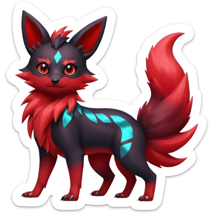  Shiny red iridescent Zorua-Umbreon-Salandit-Jolteon-fusion sticker