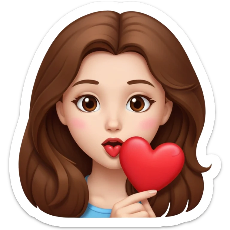 girl with long brown hair blowing a heart kiss sticker