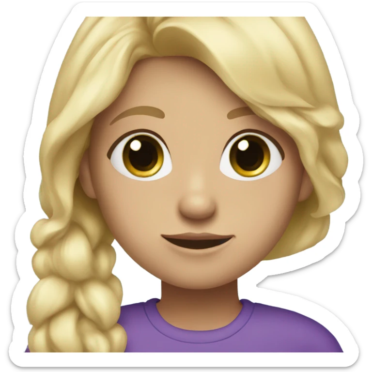 Girl with blonde hair and a purple shirt and blue green eyes sticker