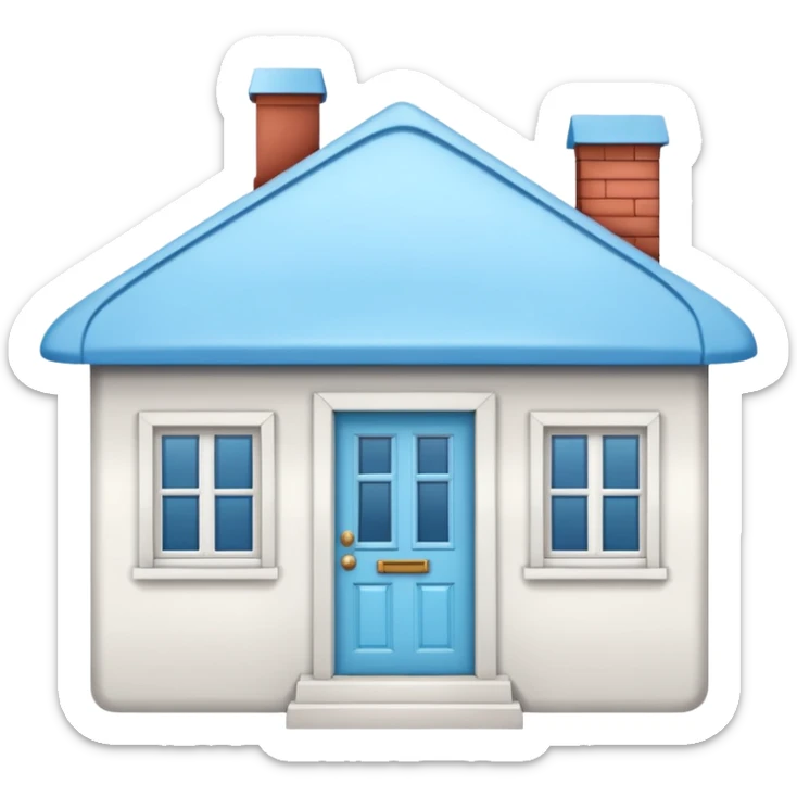 the front view of a mini house with a sky blue roof and white walls (2d) sticker