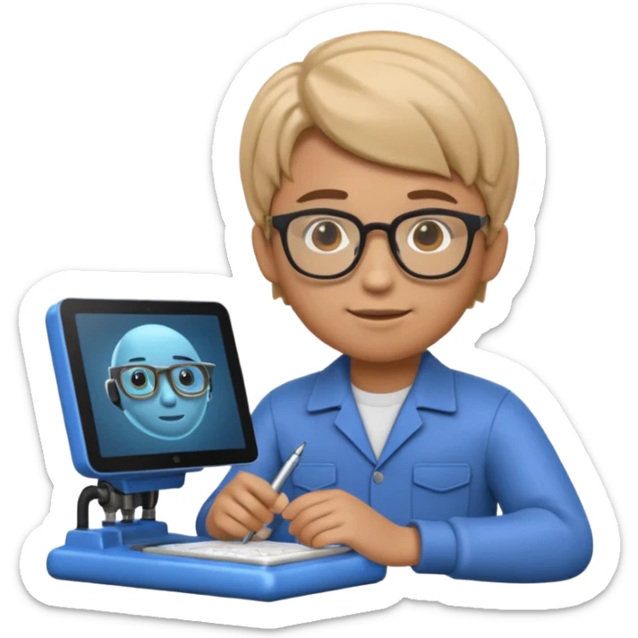 A 3D emoji with a Memoji style that the depicts a person who is learning to become a mechatronic as his highchool extended profile. He is a young boy in a highschool age. sticker