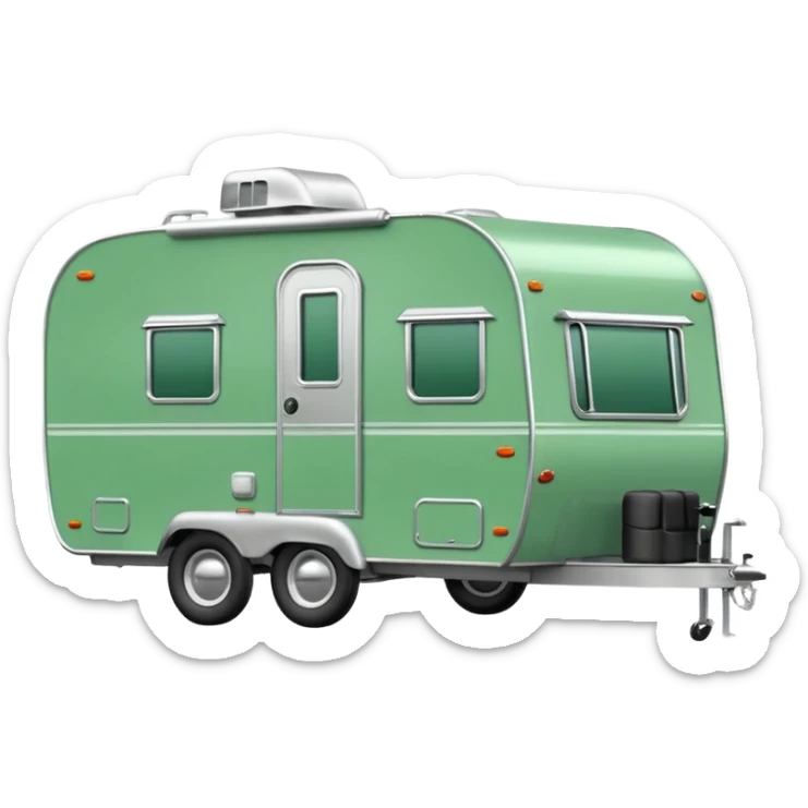Shasta trailer, colored all green, the same green shade as movie trailer green preview card, light grey tires and grey hitch sticker
