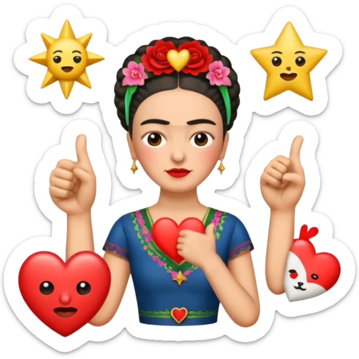 emoji pack of Frida Kahlo in style of her artworks that depicts at least these👍👎😍❤💤💫 sticker