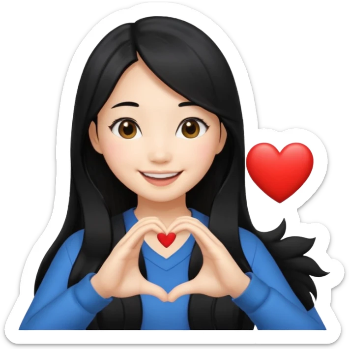 Asian girl long hair with heart sign sticker