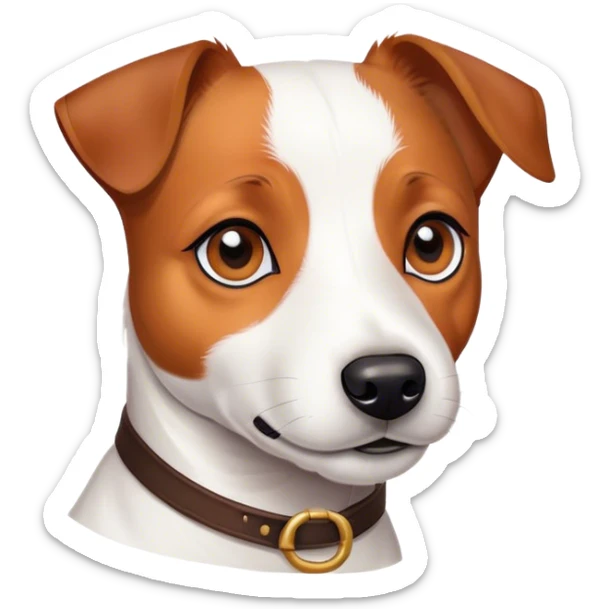 Cinematic Noble Jack Russell Terrier Portrait Emoji, Poised and spirited, with a compact, agile build in rich, warm tones, bright, alert eyes, perky ears, and a determined, lively expression, Simplified yet sharp and sophisticated features, highly detailed, glowing with a warm, natural luminescence, high shine, intelligent and resilient, stylized with an air of energetic authority, focused and alert, soft glowing outline, capturing the essence of a watchful and confident Jack Russell Terrier that appears ready to bound out of the screen with effortless energy! sticker