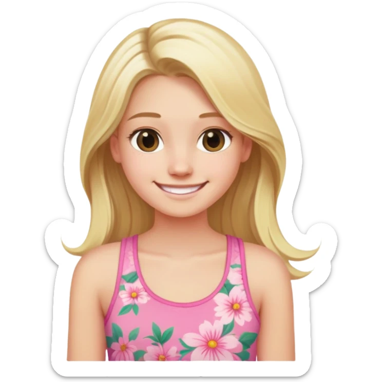 blonde girl with long hair smiling with pink floral tank top sticker