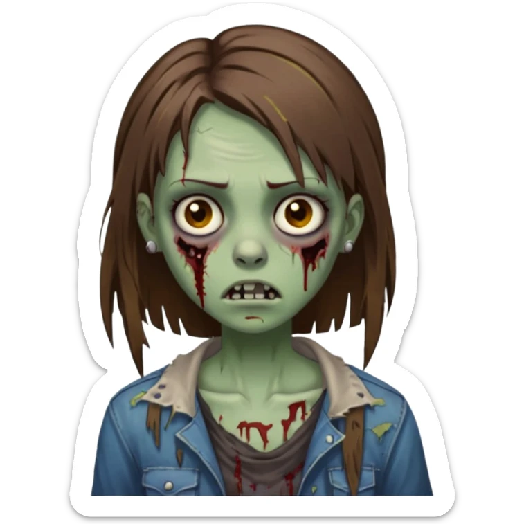 a zombie girl with straight brown hair long with piercings sticker