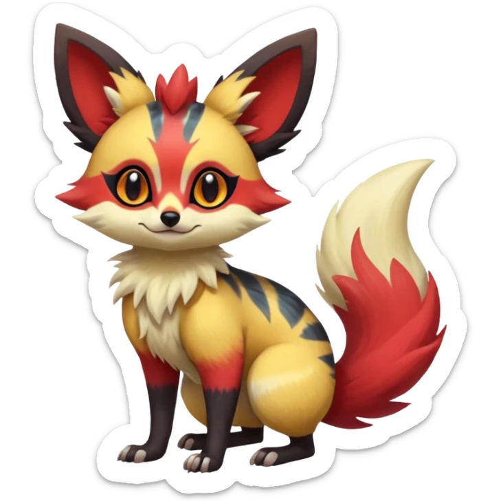Rare realistic cool cute epic aesthetic colorful Fennekin-Zorua-Civet-Genet-species-Fakemon-hybrid-creature, with markings, full body sticker