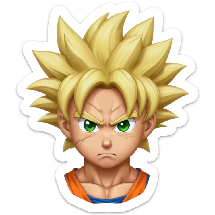 Goku getting angry blond hair green eyes. The top of his forehead is red with veins. sticker