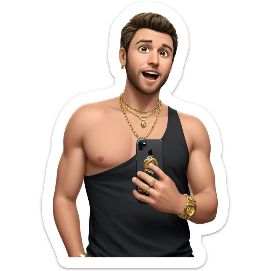 boy with jewelry and phone sticker
