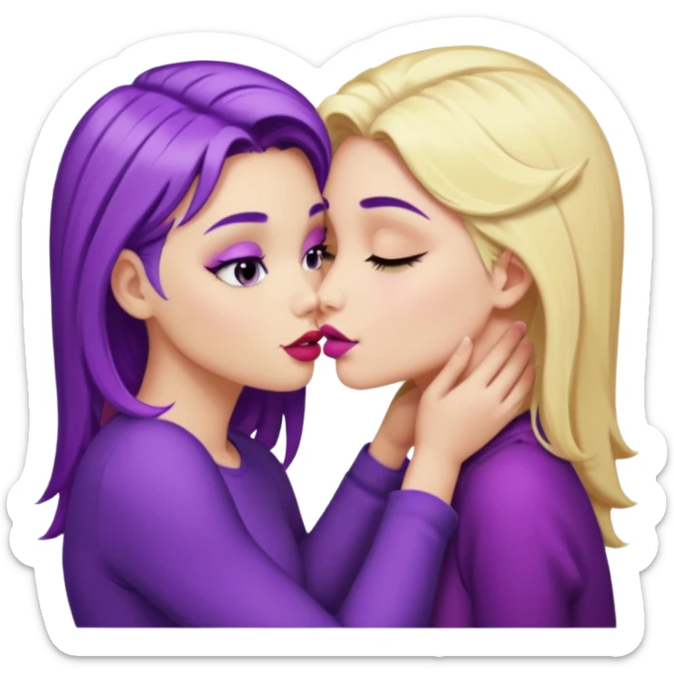 A blonde girl kissing a purple haired girl sticker