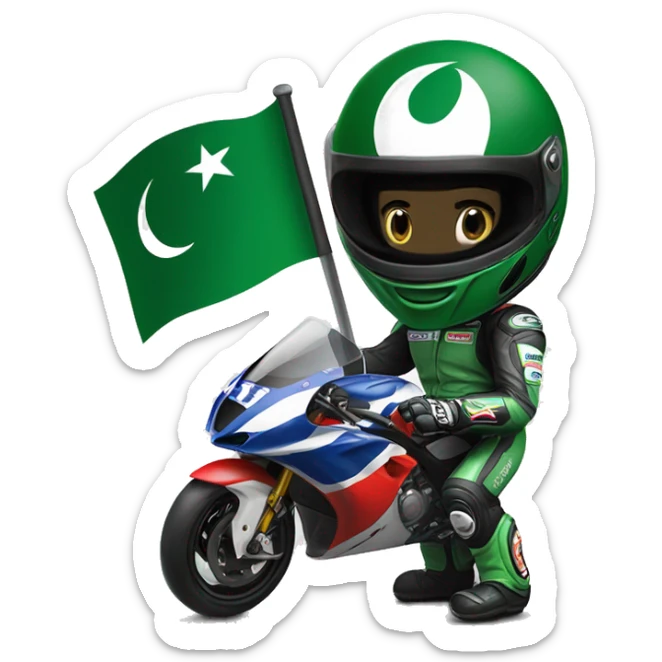 supersport motorcycle guy helmet holding pakistan flag racing motogp sticker