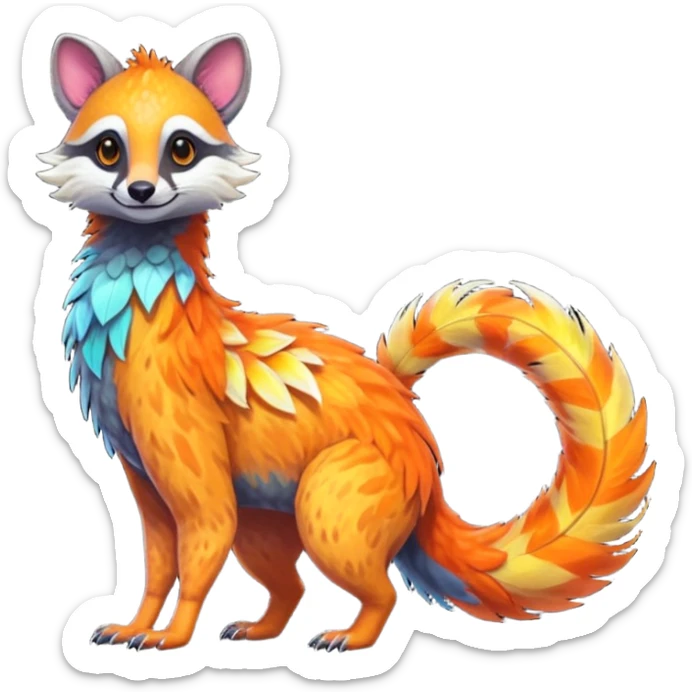 Colorful Fruity Iridescent Warm-colored Tropical Exotic Vernid-Sergal-Trico-Civet-fusion-hybrid-animal-creature, full body sticker