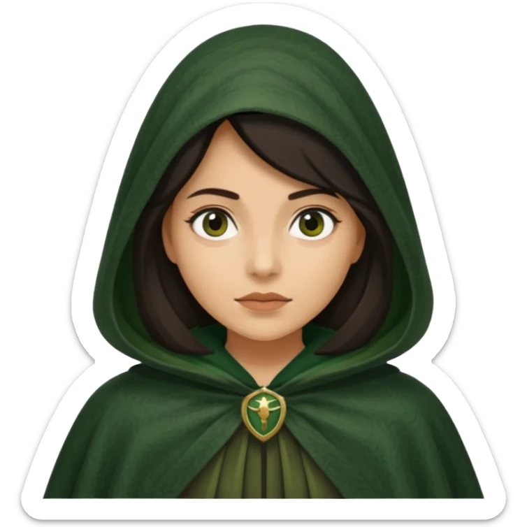 woman waring dark green cloak like in the traitors tv show sticker
