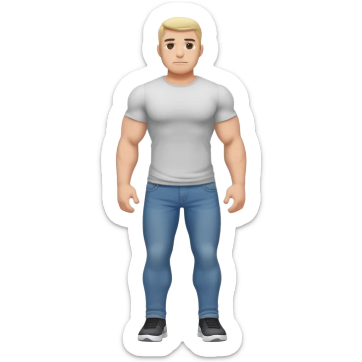 full body bulky male figure standing wearing casual clothes, muscular build, not overweight but not skinny, t-shirt and jeans sticker