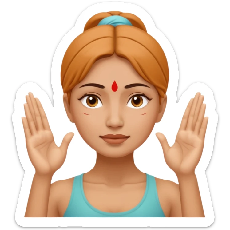 Minimal emoji of a woman performing face yoga, both hands placed on the face, fingers pressing and lifting facial muscles, clear hand-on-face exercise movement, simple wellness icon style, no beauty or medical elements

 sticker