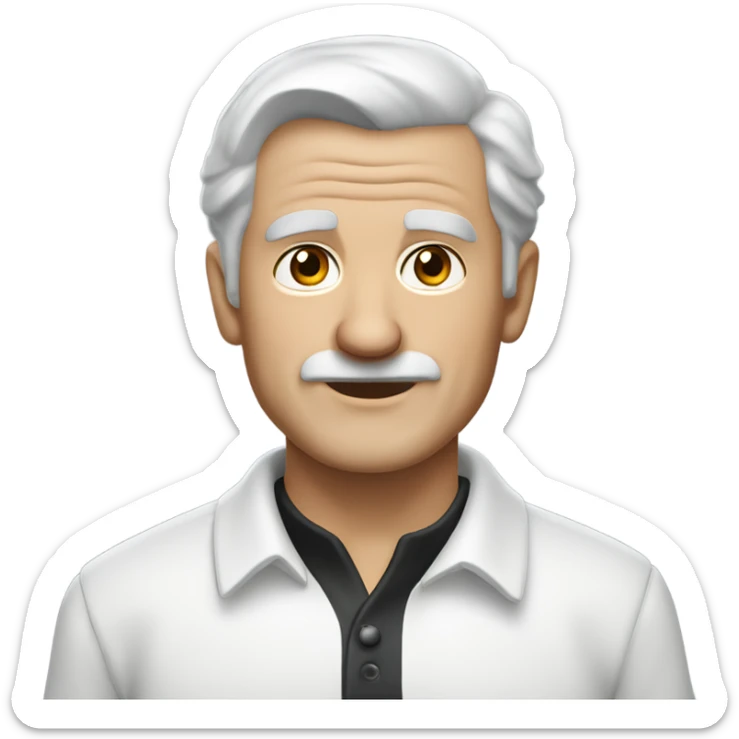 old english man, grey hair, no facial hair. wearing a white smart polo shirt with black buttons. sticker