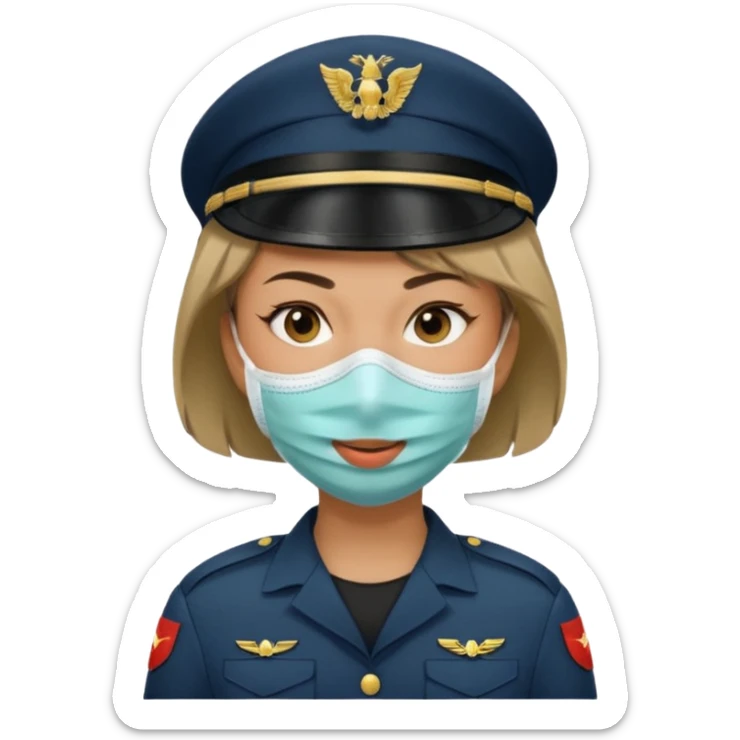 woman soldier with hair style wearing mouth mask sticker