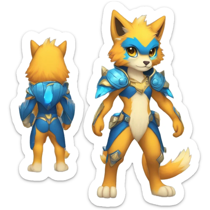 Anthro-Edgy-Cool-Blue-Yellow-Beige-Orange-Contrast-Colors-Fantasy-Fur-Sona-Chibi-Shiny-Fakémon-Hybrid full body sticker