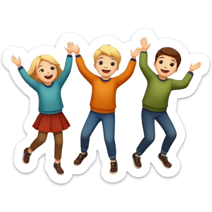 group of kids playing and tossing leaves in the air, autumn background sticker