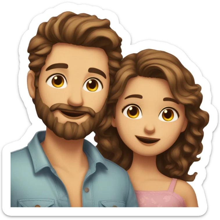 Short hair fair tone guy with perfect beard guy kissing a long wavy hair brown tone girl sticker