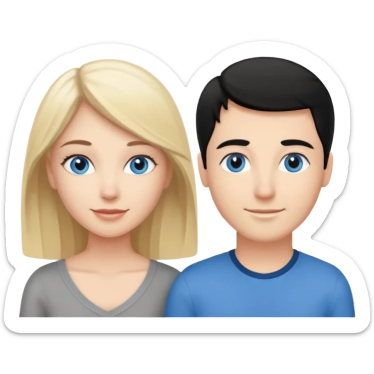 Blond woman with blue eyes on left. And a Man with black hair and grey eyecolor in the middle. And a blank woman with brown hair and grey eyes on the right. Happy together sticker