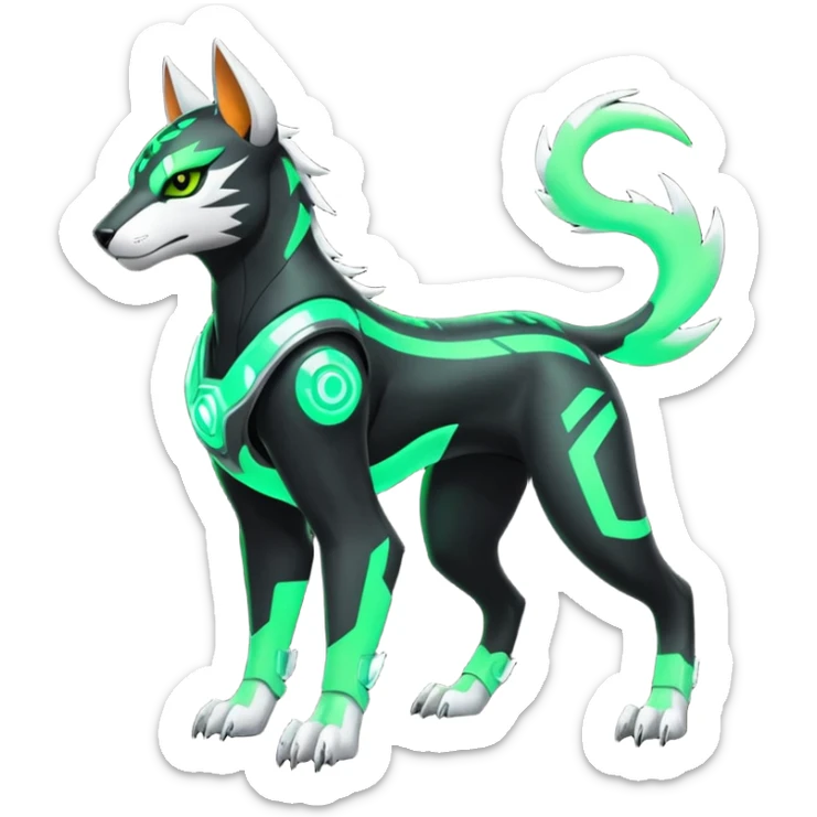 Black and green cyberpunk intricate neon glowing grey white futuristic cyborg-Houndoom-Tigress-Luxray-Gryphon-fusion (full body) sticker