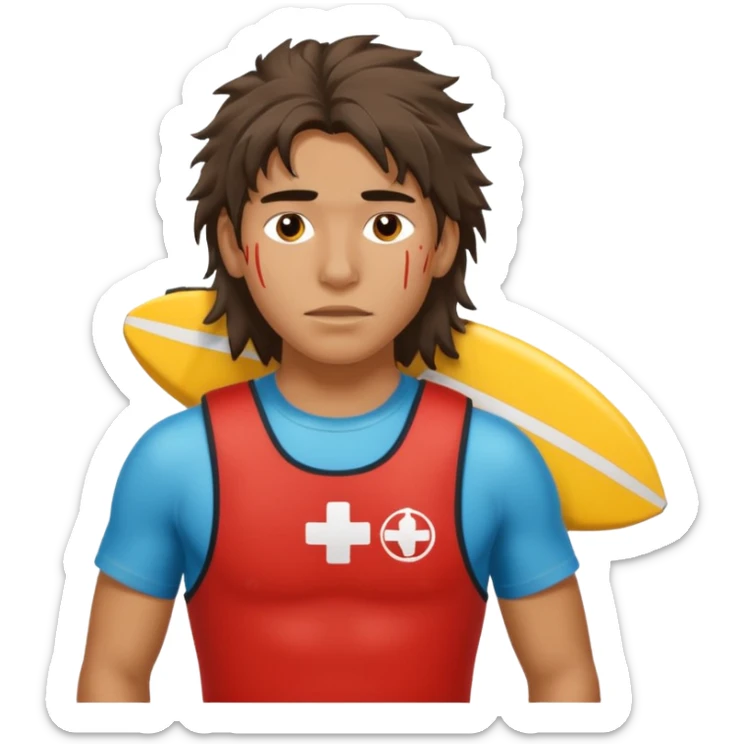 Lifeguard Native American Teenager with messy hair rescuing someone sticker