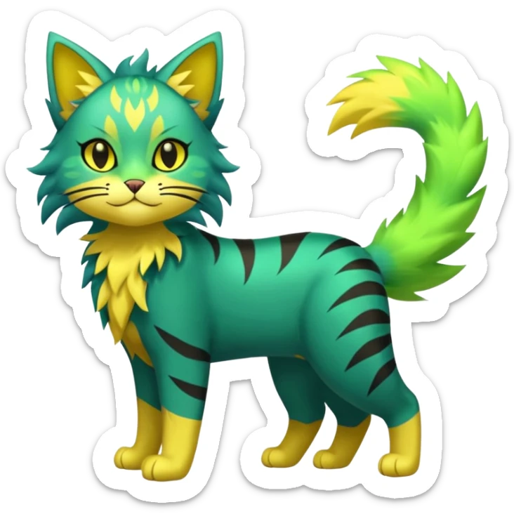 Green and Yellow Electrike-Lucretia-Luxray-Sprigatito-Bobcat-Amaura-Aurorus-Shiny-glorp-cat-fusion (full body) sticker