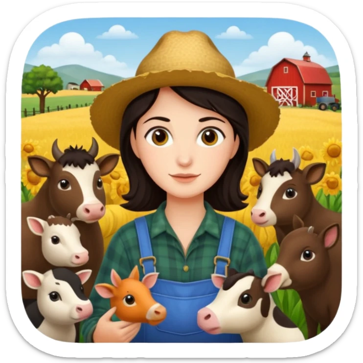 GRANJERO PIEL CLARA Y PELO OSCURO CON ANIMALES A SU ALREDEDOR sticker