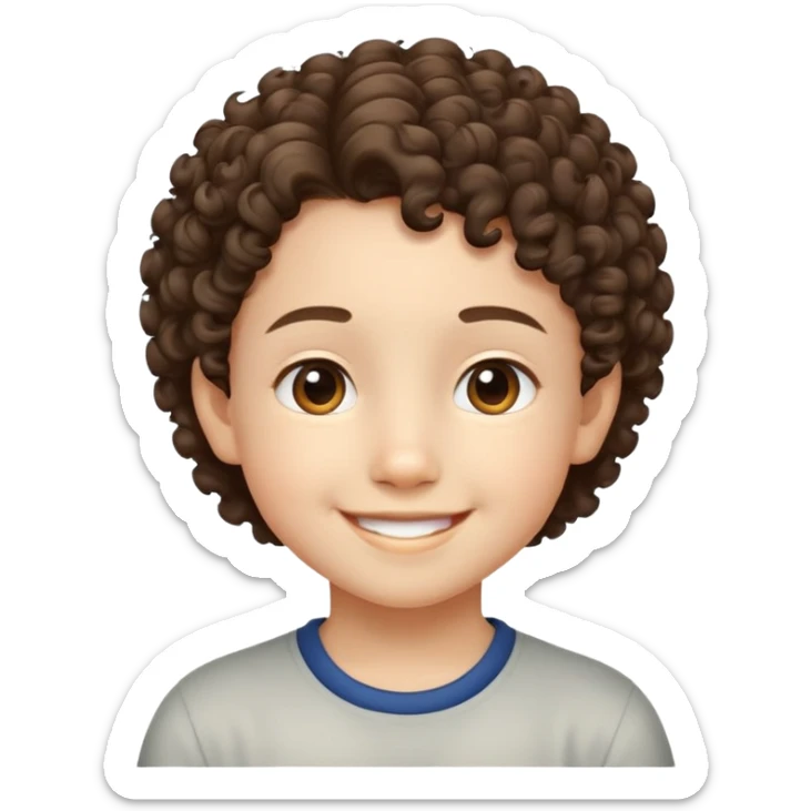 "- Nam
- 10 tuổi
- Da trắng
- Tóc ngắn, xoăn xù
- Cười tươi
" sticker
