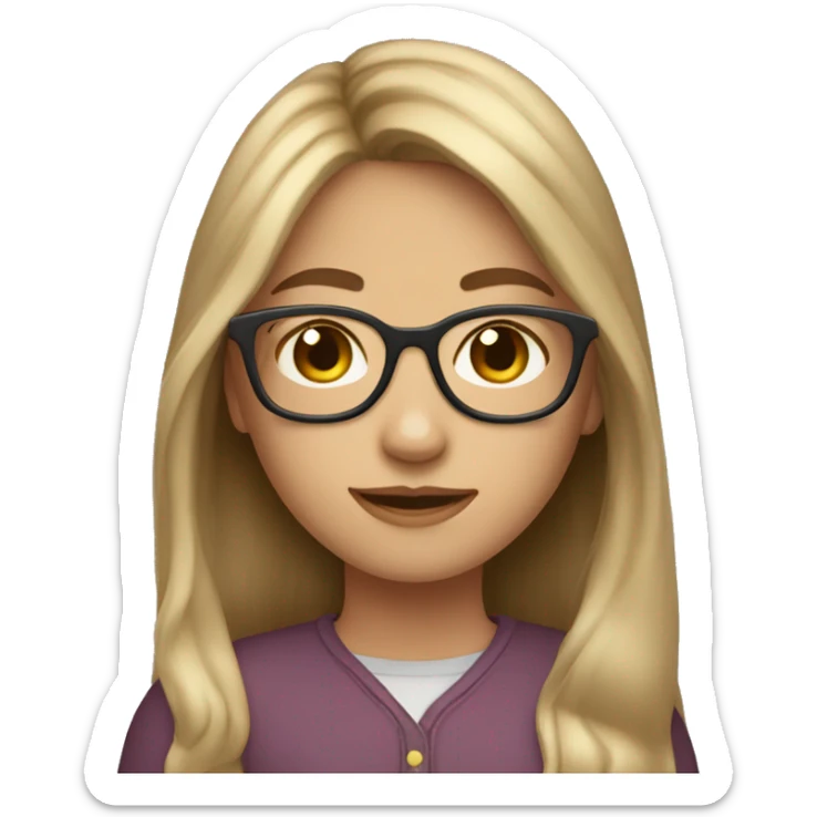 Caucasian girl with long brown hair with blond highlights wearing glasses sticker
