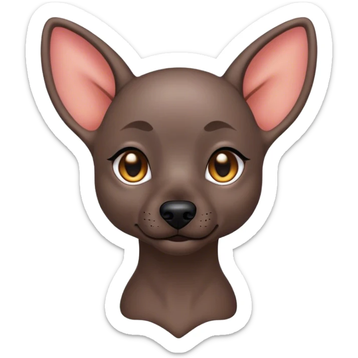 Cinematic Cute Xoloitzcuintle dog Portrait Emoji, Head tilted playfully and inquisitively, featuring smooth, hairless ebony skin with distinctive, artistic wrinkles, round, sparkling dark eyes filled with curiosity, Simplified yet irresistibly adorable features, highly detailed, glowing with a warm, friendly glow, high shine, affectionate and spirited, stylized with a touch of whimsy, bright and endearing, soft glowing outline, capturing the essence of a mischievous yet loving companion, so playful it feels like it could trot out of the screen and into your arms! sticker