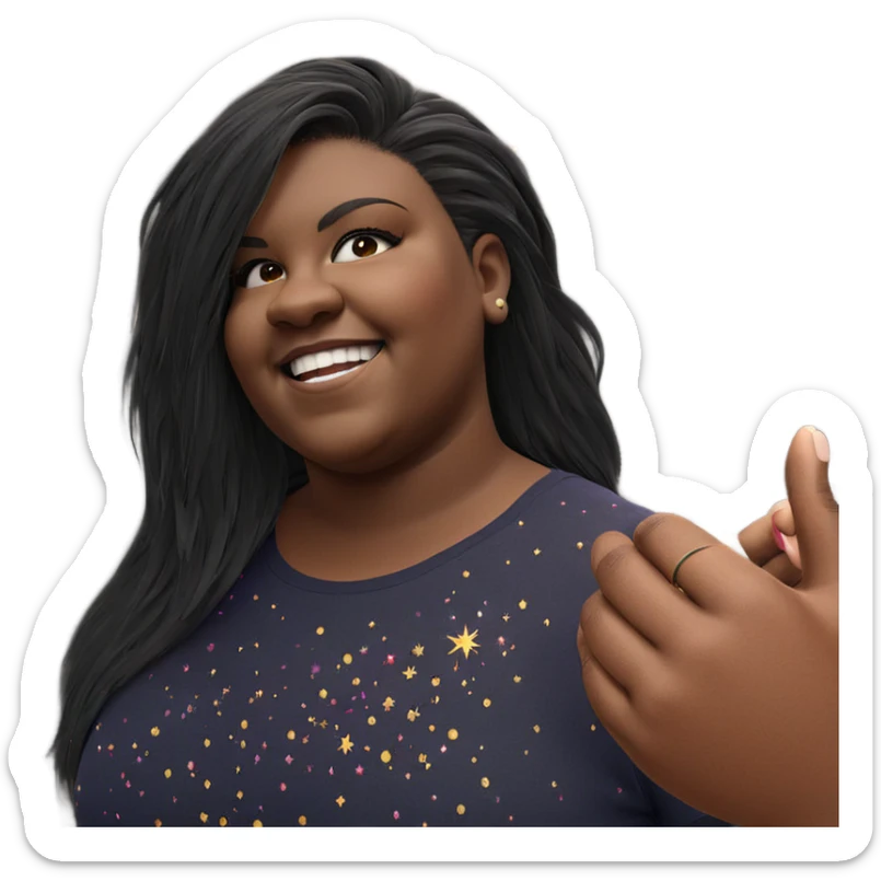 smiling girl with fireworks sticker